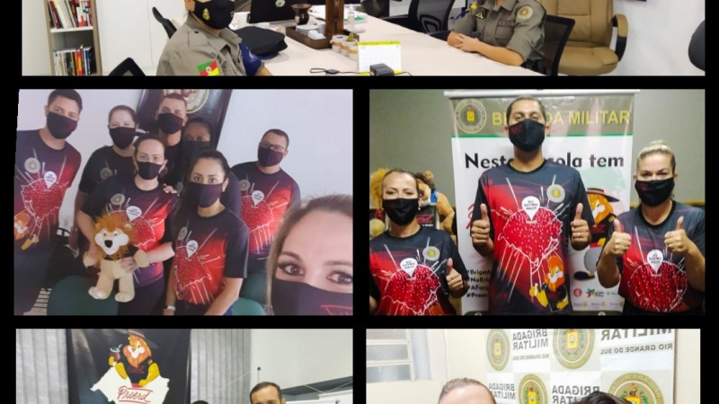 Imagens dos policiais militares do Comando Regional de Pol&iacute;cia Ostensiva do Vale do Rio Pardo frequentando o curso de forma virtual.