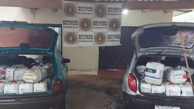 Brigada Militar de Derrubadas apreende 59 galões de agrotóxicos de origem estrangeira durante ações da Operação Hórus