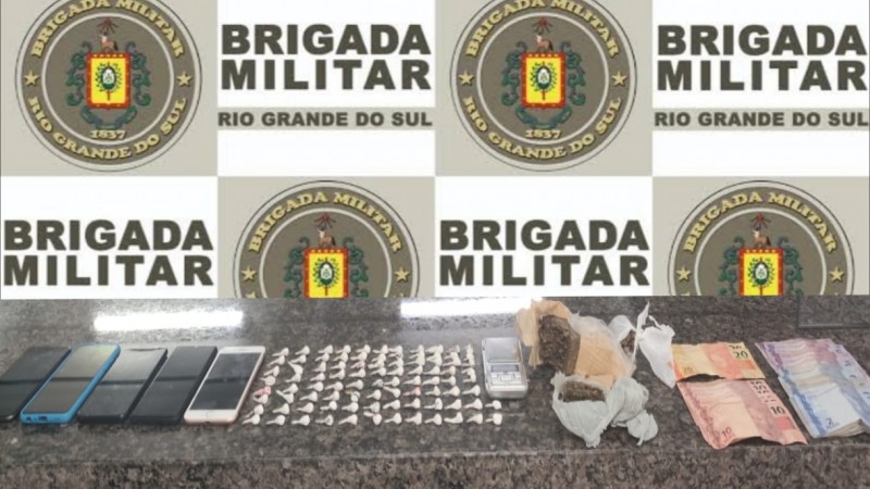 Apreensão de drogas, dinheiro, aparelhos de telefone celulares, balança de precisão