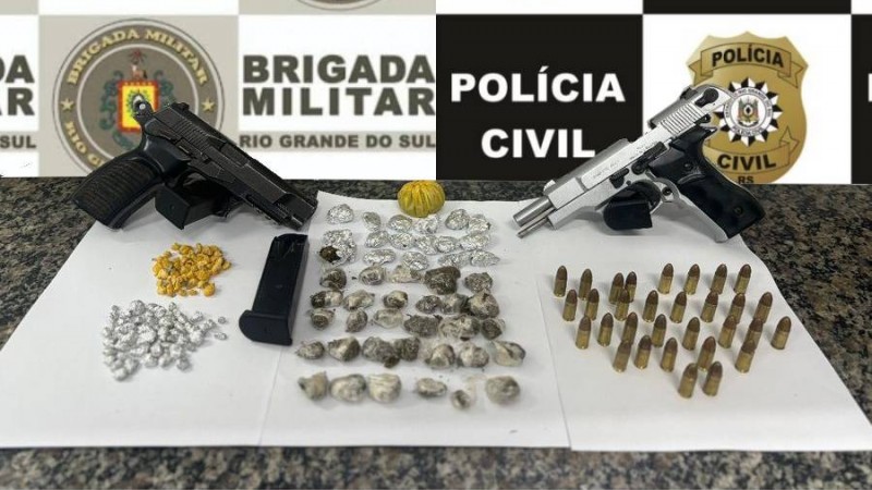 Apreensão de duas pistolas, carregador, munições e drogas