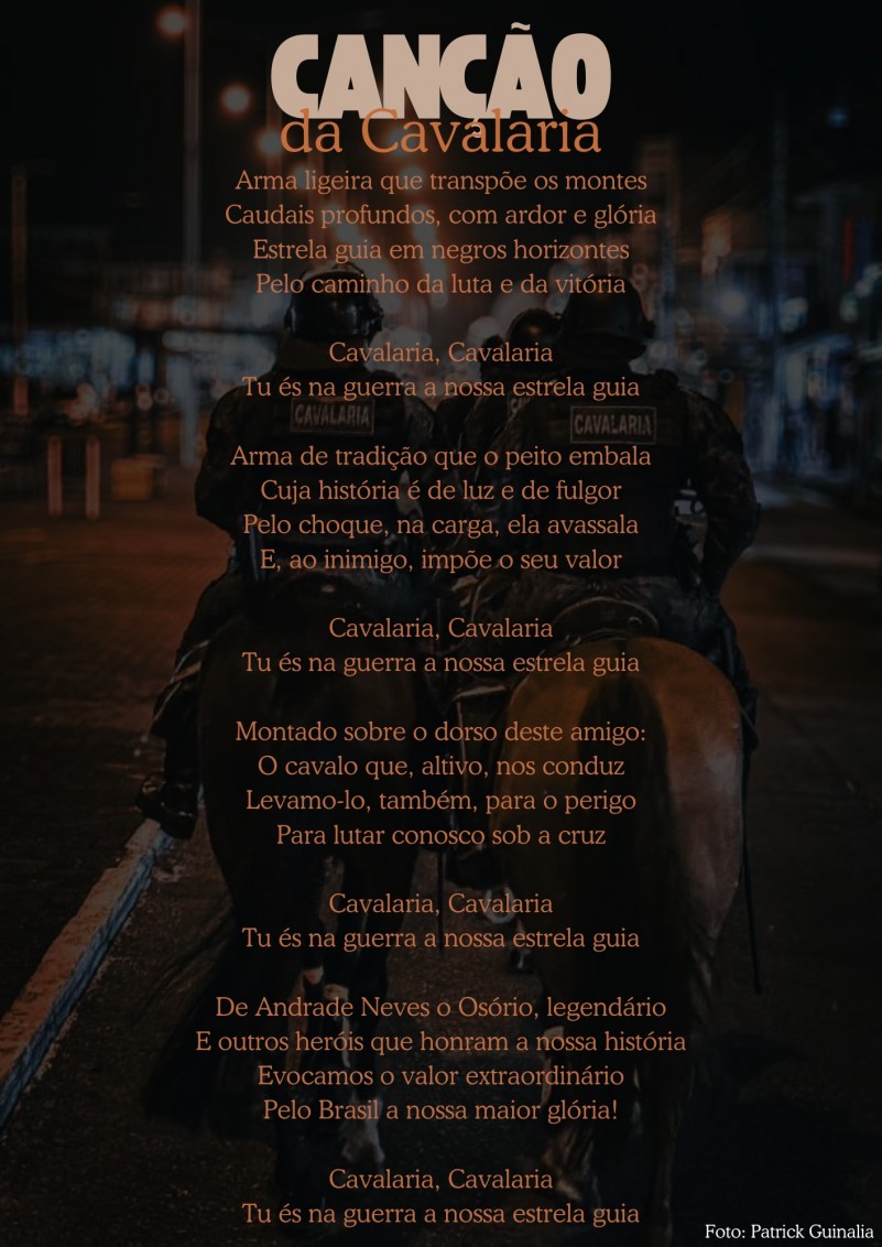Imagem ilustrativa com a letra da Canção da Cavalaria