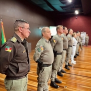 Militares no palco, alinhados para receber a comenda
