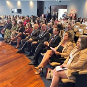 Foto mostra audit&oacute;rio repleto de autoridades durante o lan&ccedil;amento do Projeto Sentinela