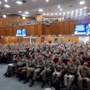Mais de 500 PMs ocuparam todo o audit&oacute;rio do MPRS. 