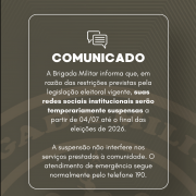 Banner institucional mostra comunicado sobre a inativa&ccedil;&atilde;o das redes sociais da Brigada Militar durante o per&iacute;odo eleitoral